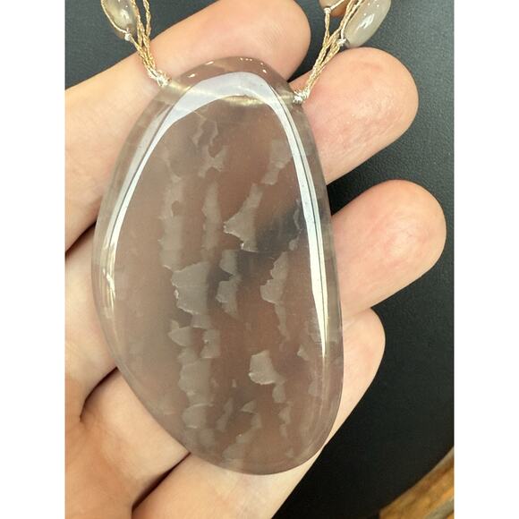 LUCAS LAMETH LUC Sterling 925 Agate Bead & Large Slice Pendant Necklace 18” - Picture 4 of 11